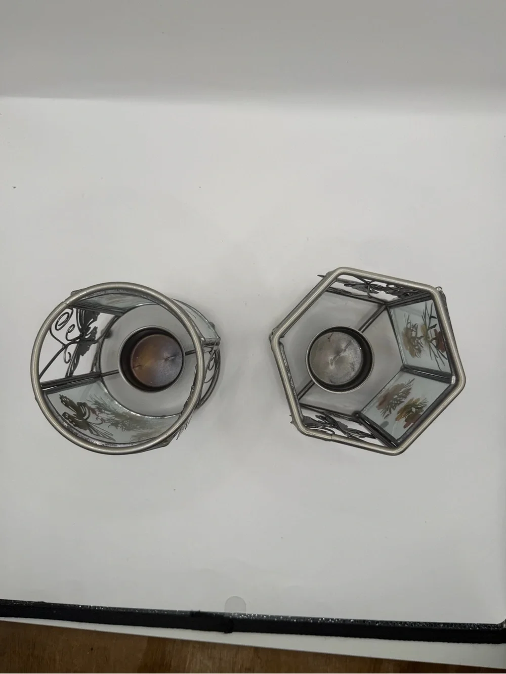 Pressed Flower Butterfly Glass Tealight Candle Holders Set of 2